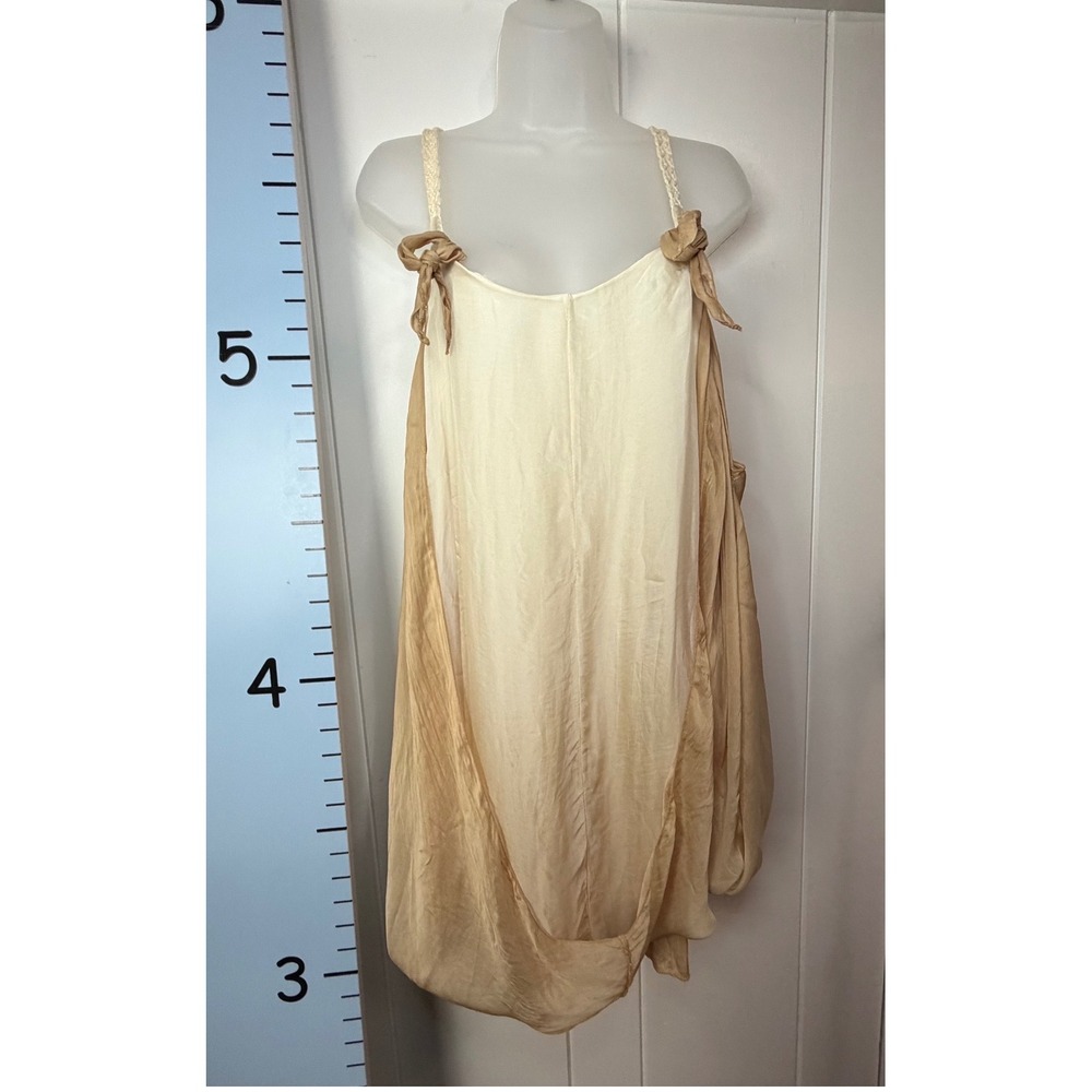 Scandal Italy Nude Taupe Silk Hombre Lined Sharra Dress Crochet Straps Medium